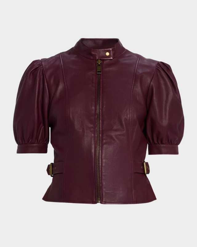 Penny Leather Puff-Sleeve Jacket
